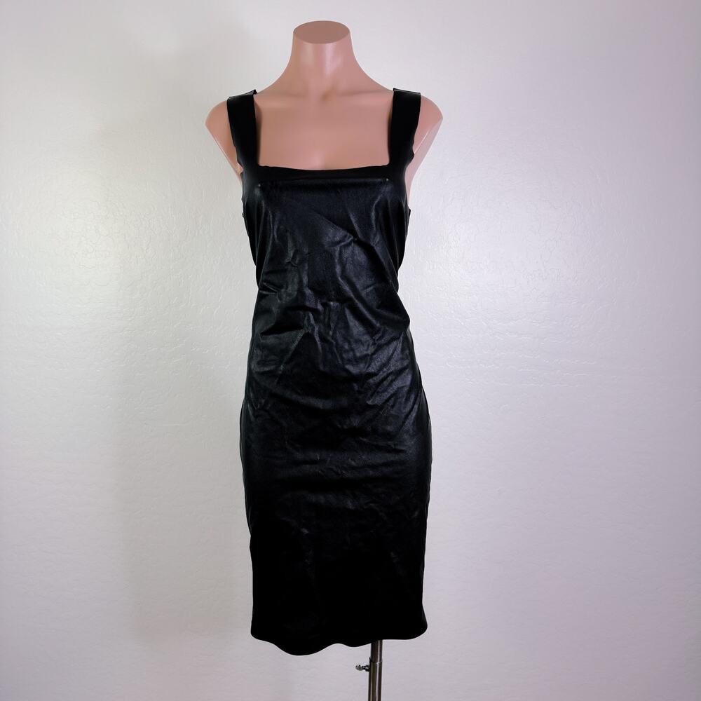 Commando Square Neck Sleeveless Stretch Leather Dress Black Reputation Large NWT